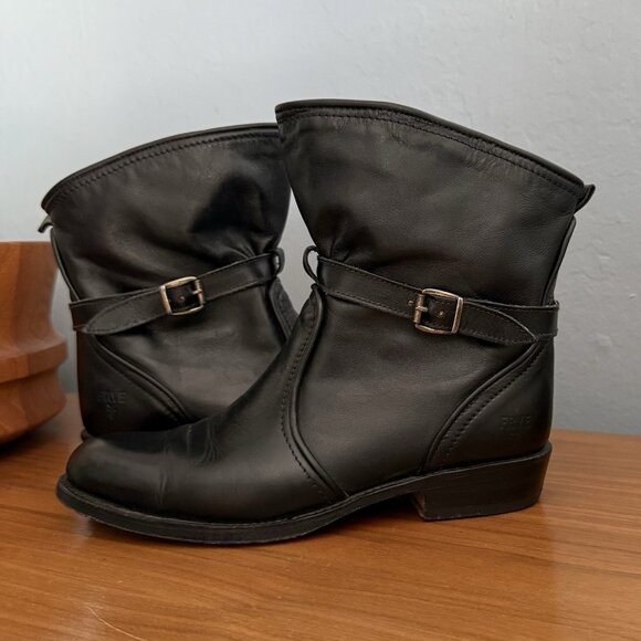 Frye Dorado Black Leather Ankle Buckle Boot Slouchy Size 8 - Picture 3 of 11